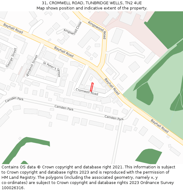 31, CROMWELL ROAD, TUNBRIDGE WELLS, TN2 4UE: Location map and indicative extent of plot