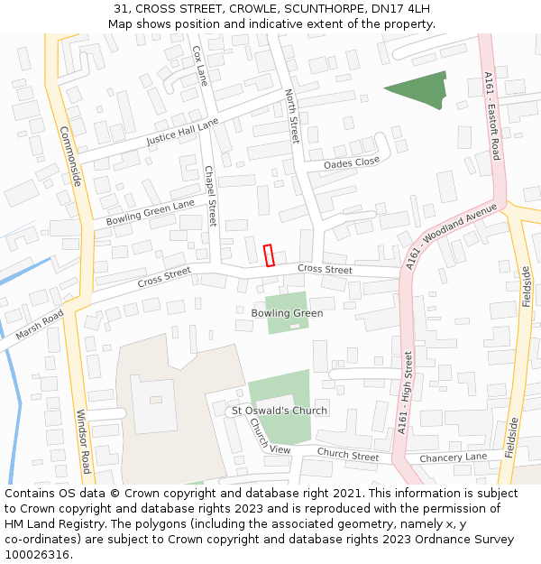 31, CROSS STREET, CROWLE, SCUNTHORPE, DN17 4LH: Location map and indicative extent of plot