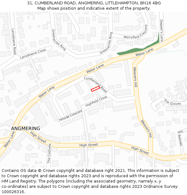 31, CUMBERLAND ROAD, ANGMERING, LITTLEHAMPTON, BN16 4BG: Location map and indicative extent of plot