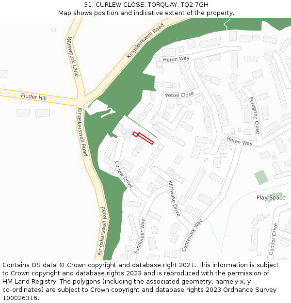 31, CURLEW CLOSE, TORQUAY, TQ2 7GH: Location map and indicative extent of plot