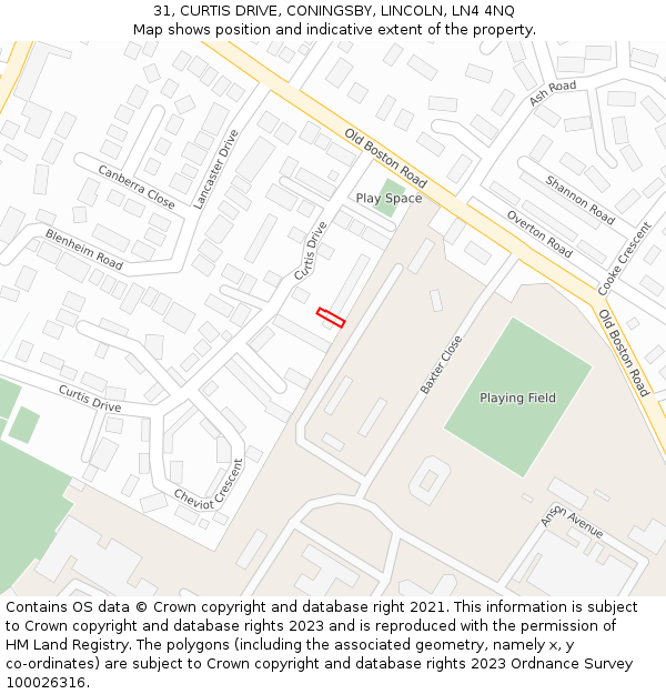 31, CURTIS DRIVE, CONINGSBY, LINCOLN, LN4 4NQ: Location map and indicative extent of plot