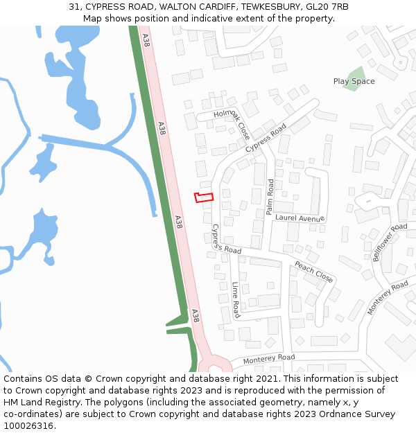 31, CYPRESS ROAD, WALTON CARDIFF, TEWKESBURY, GL20 7RB: Location map and indicative extent of plot