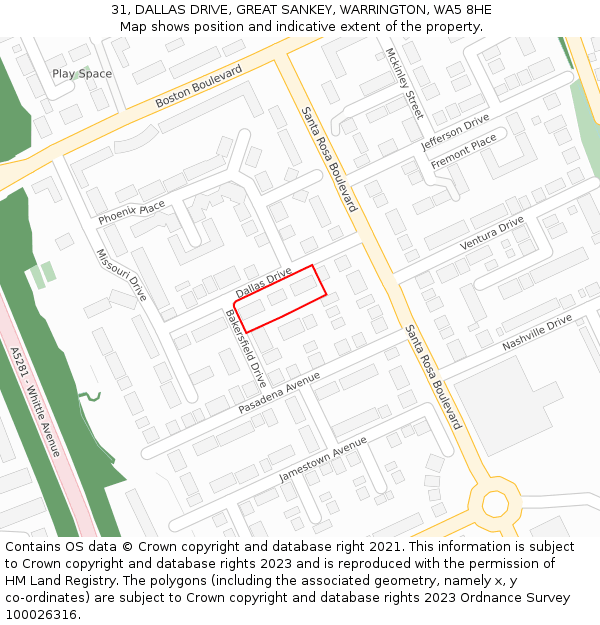 31, DALLAS DRIVE, GREAT SANKEY, WARRINGTON, WA5 8HE: Location map and indicative extent of plot