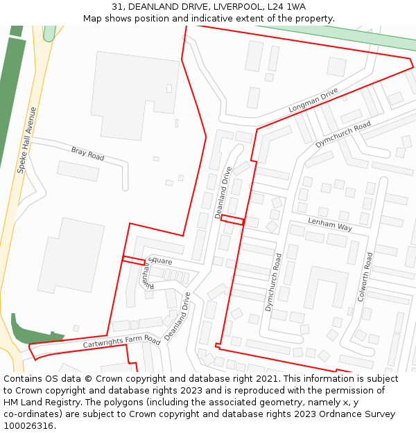 31, DEANLAND DRIVE, LIVERPOOL, L24 1WA: Location map and indicative extent of plot