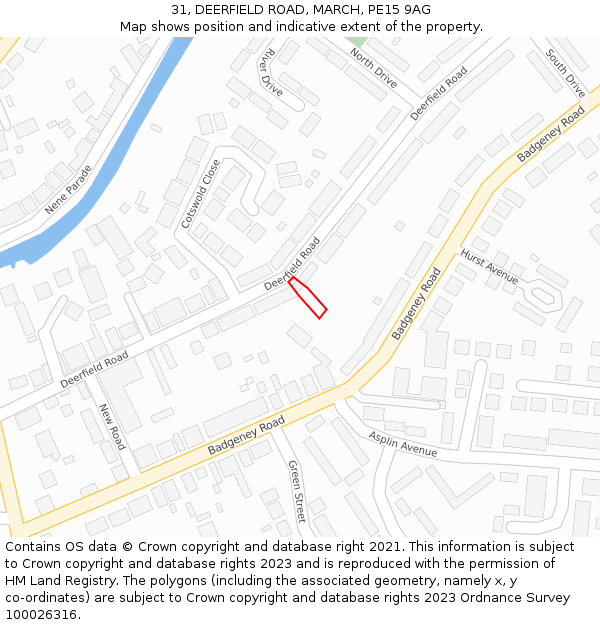 31, DEERFIELD ROAD, MARCH, PE15 9AG: Location map and indicative extent of plot
