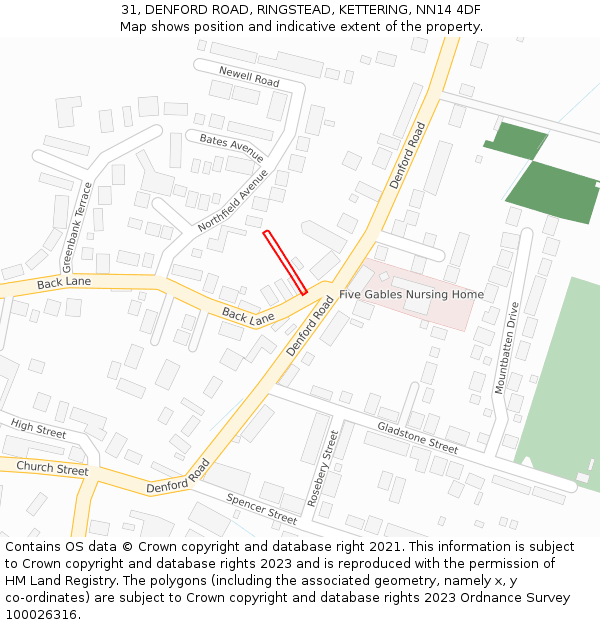 31, DENFORD ROAD, RINGSTEAD, KETTERING, NN14 4DF: Location map and indicative extent of plot