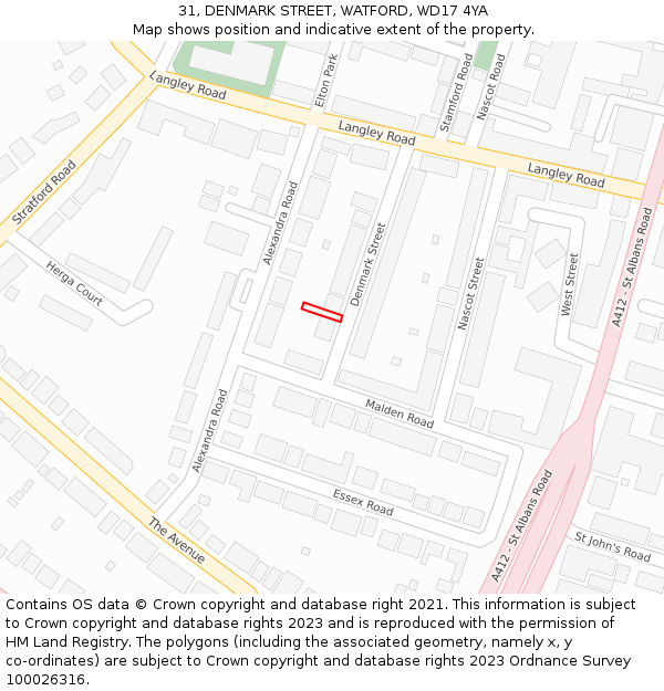 31, DENMARK STREET, WATFORD, WD17 4YA: Location map and indicative extent of plot