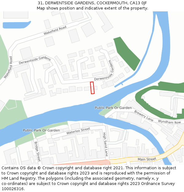 31, DERWENTSIDE GARDENS, COCKERMOUTH, CA13 0JF: Location map and indicative extent of plot