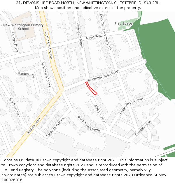 31, DEVONSHIRE ROAD NORTH, NEW WHITTINGTON, CHESTERFIELD, S43 2BL: Location map and indicative extent of plot