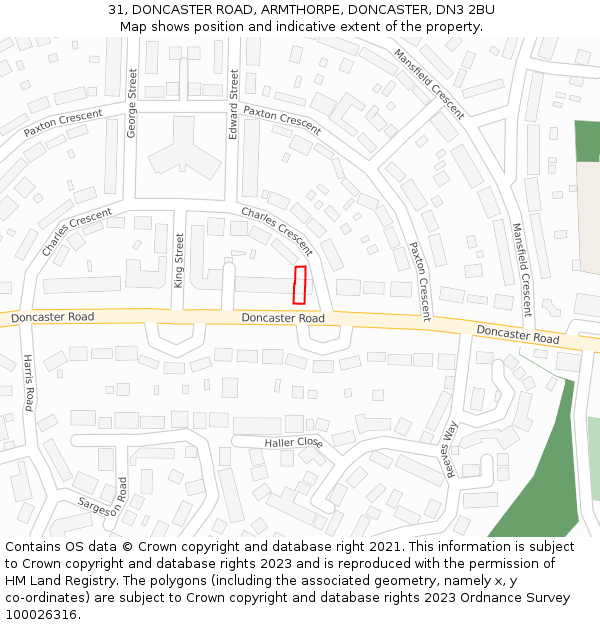 31, DONCASTER ROAD, ARMTHORPE, DONCASTER, DN3 2BU: Location map and indicative extent of plot