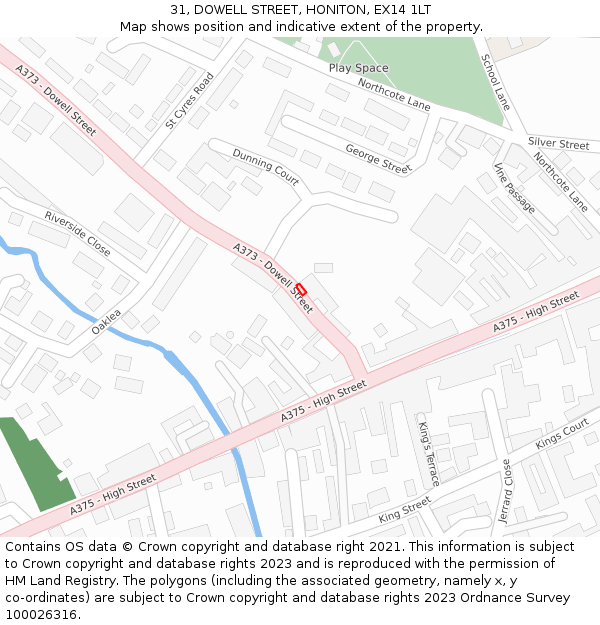 31, DOWELL STREET, HONITON, EX14 1LT: Location map and indicative extent of plot