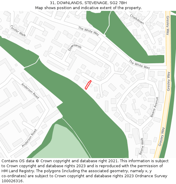 31, DOWNLANDS, STEVENAGE, SG2 7BH: Location map and indicative extent of plot