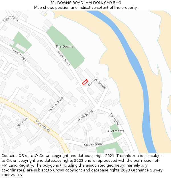 31, DOWNS ROAD, MALDON, CM9 5HG: Location map and indicative extent of plot