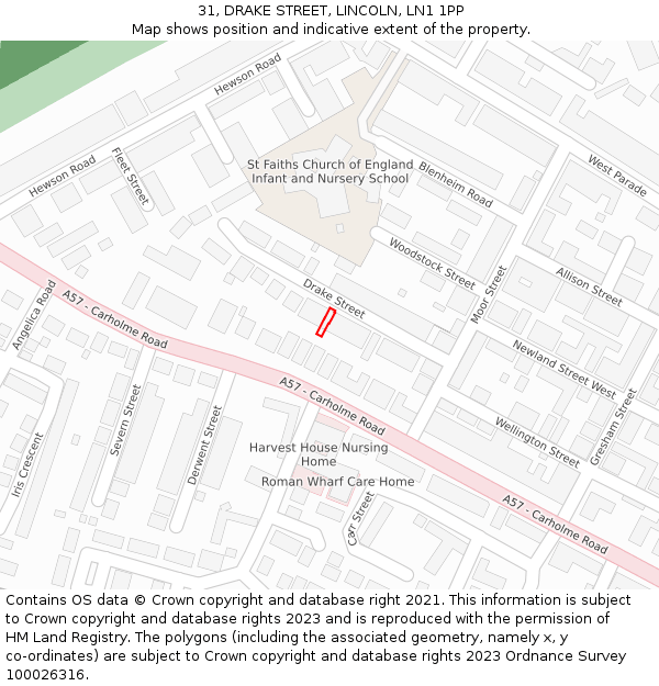 31, DRAKE STREET, LINCOLN, LN1 1PP: Location map and indicative extent of plot