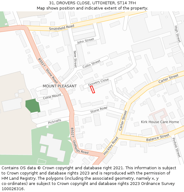 31, DROVERS CLOSE, UTTOXETER, ST14 7FH: Location map and indicative extent of plot