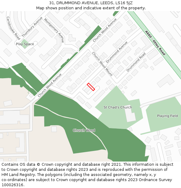 31, DRUMMOND AVENUE, LEEDS, LS16 5JZ: Location map and indicative extent of plot