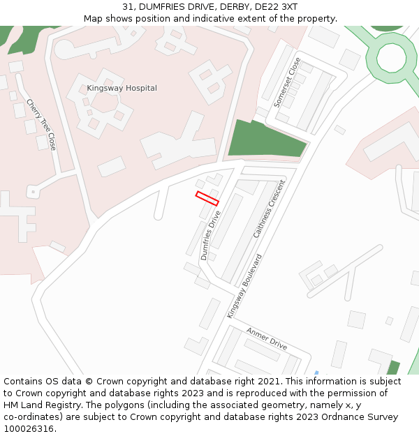 31, DUMFRIES DRIVE, DERBY, DE22 3XT: Location map and indicative extent of plot