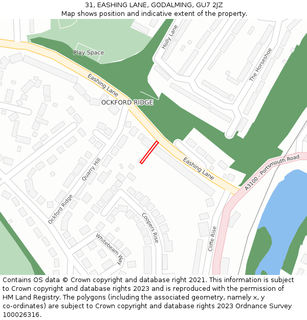 31, EASHING LANE, GODALMING, GU7 2JZ: Location map and indicative extent of plot