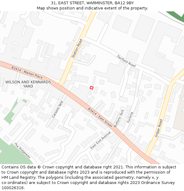31, EAST STREET, WARMINSTER, BA12 9BY: Location map and indicative extent of plot