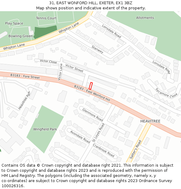 31, EAST WONFORD HILL, EXETER, EX1 3BZ: Location map and indicative extent of plot