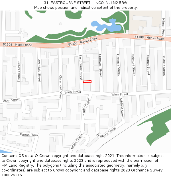 31, EASTBOURNE STREET, LINCOLN, LN2 5BW: Location map and indicative extent of plot