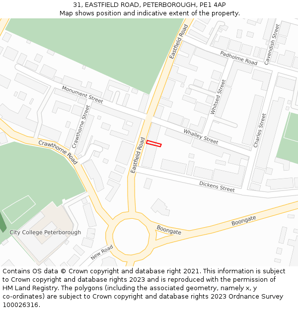 31, EASTFIELD ROAD, PETERBOROUGH, PE1 4AP: Location map and indicative extent of plot