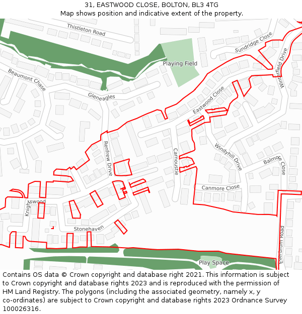 31, EASTWOOD CLOSE, BOLTON, BL3 4TG: Location map and indicative extent of plot