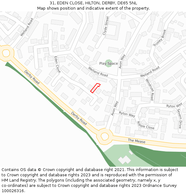 31, EDEN CLOSE, HILTON, DERBY, DE65 5NL: Location map and indicative extent of plot