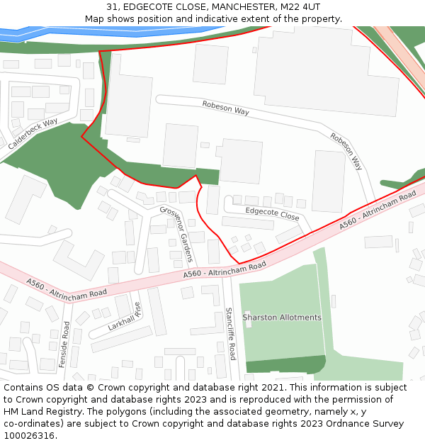31, EDGECOTE CLOSE, MANCHESTER, M22 4UT: Location map and indicative extent of plot