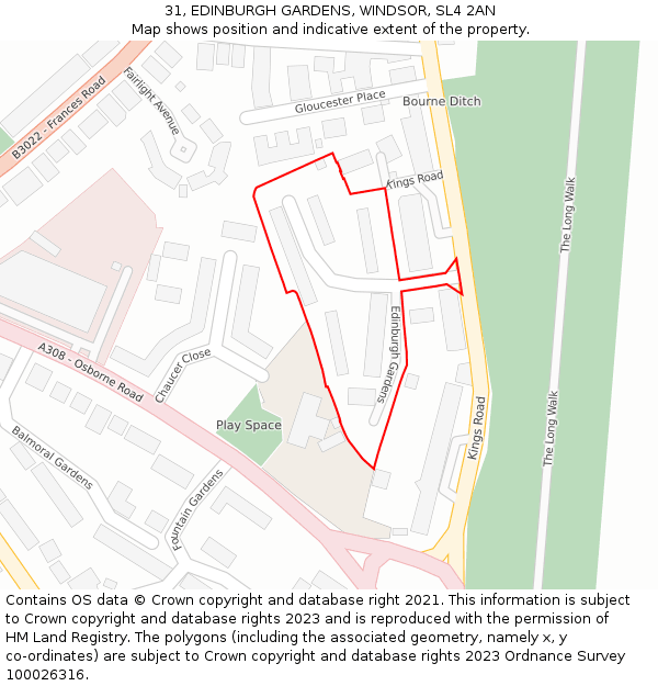31, EDINBURGH GARDENS, WINDSOR, SL4 2AN: Location map and indicative extent of plot