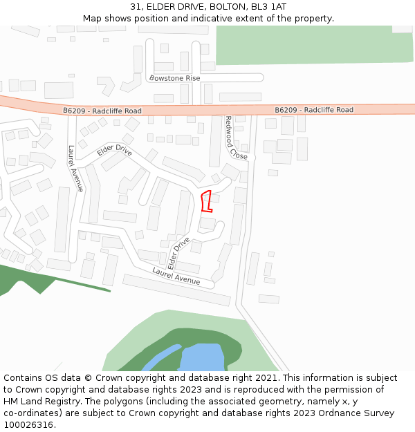 31, ELDER DRIVE, BOLTON, BL3 1AT: Location map and indicative extent of plot
