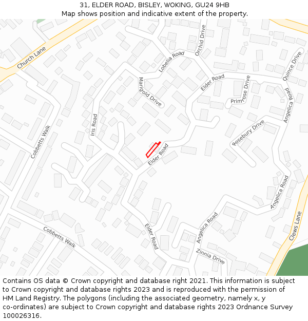 31, ELDER ROAD, BISLEY, WOKING, GU24 9HB: Location map and indicative extent of plot