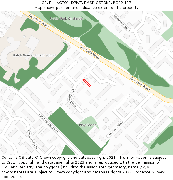 31, ELLINGTON DRIVE, BASINGSTOKE, RG22 4EZ: Location map and indicative extent of plot