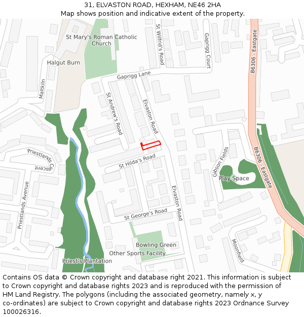 31, ELVASTON ROAD, HEXHAM, NE46 2HA: Location map and indicative extent of plot