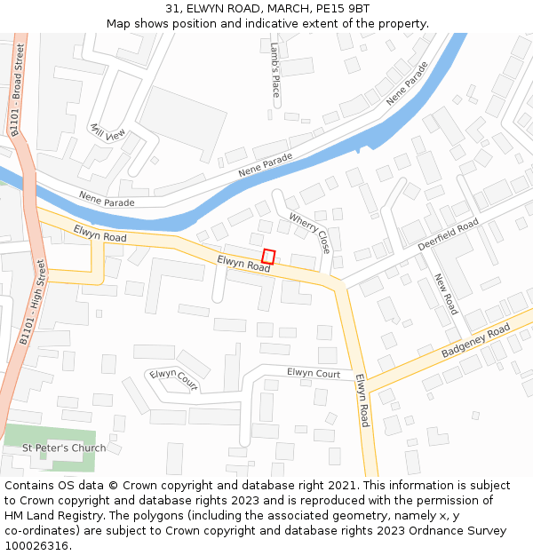 31, ELWYN ROAD, MARCH, PE15 9BT: Location map and indicative extent of plot