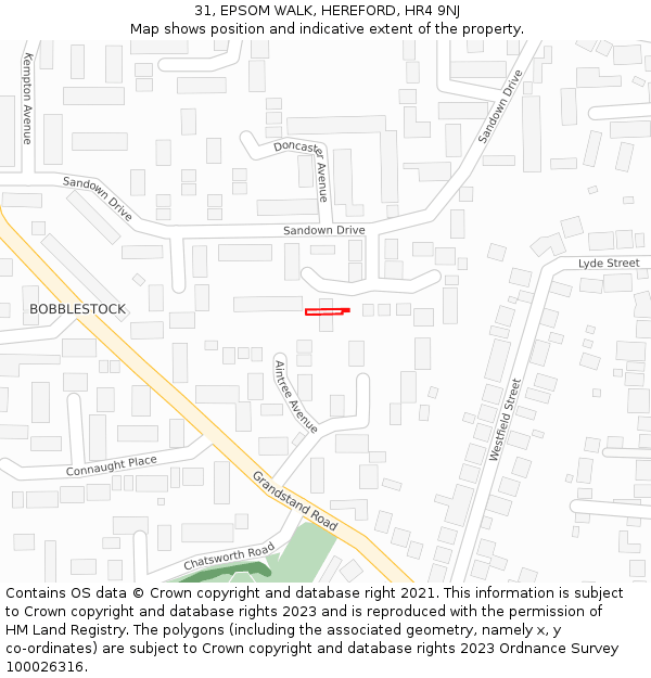 31, EPSOM WALK, HEREFORD, HR4 9NJ: Location map and indicative extent of plot