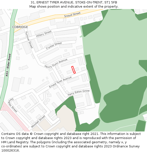 31, ERNEST TYRER AVENUE, STOKE-ON-TRENT, ST1 5FB: Location map and indicative extent of plot