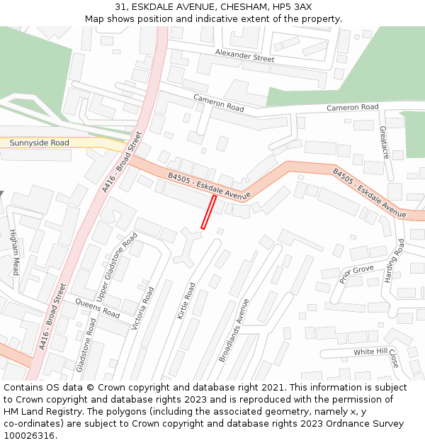 31, ESKDALE AVENUE, CHESHAM, HP5 3AX: Location map and indicative extent of plot