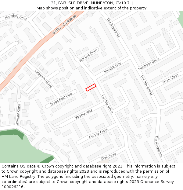 31, FAIR ISLE DRIVE, NUNEATON, CV10 7LJ: Location map and indicative extent of plot