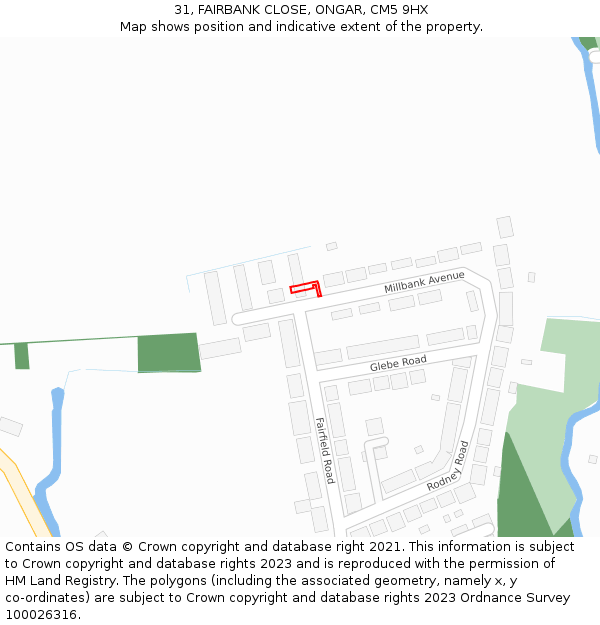 31, FAIRBANK CLOSE, ONGAR, CM5 9HX: Location map and indicative extent of plot