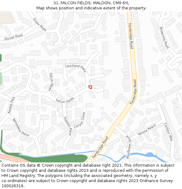 31, FALCON FIELDS, MALDON, CM9 6YL: Location map and indicative extent of plot