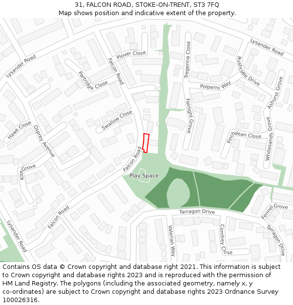 31, FALCON ROAD, STOKE-ON-TRENT, ST3 7FQ: Location map and indicative extent of plot