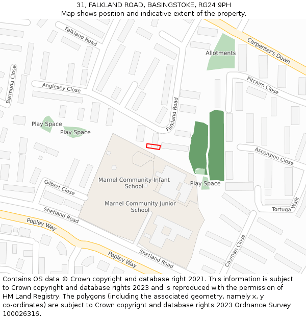 31, FALKLAND ROAD, BASINGSTOKE, RG24 9PH: Location map and indicative extent of plot