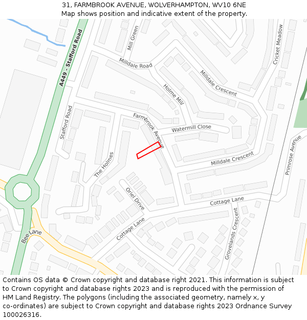 31, FARMBROOK AVENUE, WOLVERHAMPTON, WV10 6NE: Location map and indicative extent of plot