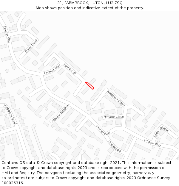 31, FARMBROOK, LUTON, LU2 7SQ: Location map and indicative extent of plot