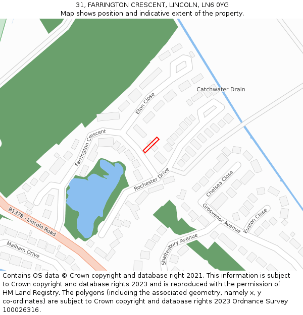 31, FARRINGTON CRESCENT, LINCOLN, LN6 0YG: Location map and indicative extent of plot