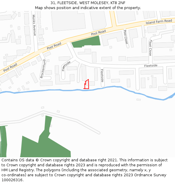 31, FLEETSIDE, WEST MOLESEY, KT8 2NF: Location map and indicative extent of plot