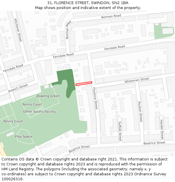 31, FLORENCE STREET, SWINDON, SN2 1BA: Location map and indicative extent of plot