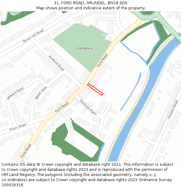 31, FORD ROAD, ARUNDEL, BN18 9DX: Location map and indicative extent of plot