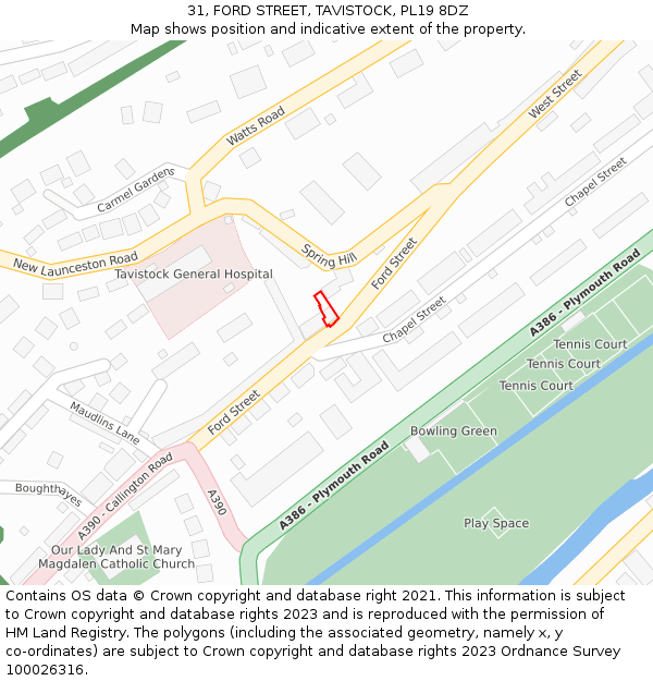 31, FORD STREET, TAVISTOCK, PL19 8DZ: Location map and indicative extent of plot